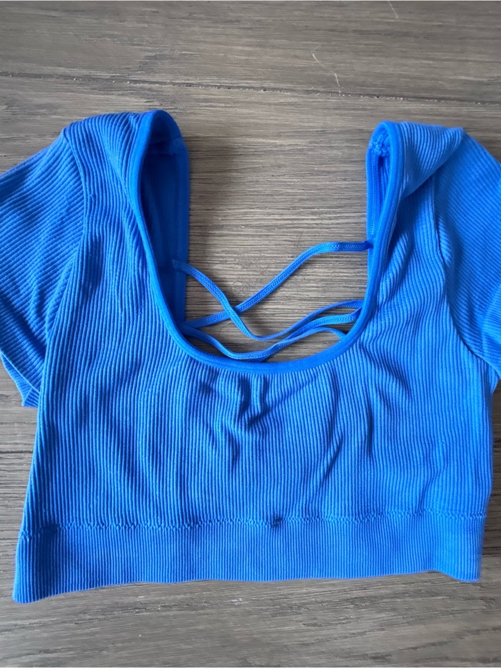 aerie Vibrant Blue Ribbed Short Sleeve Crop Top with Strappy Back